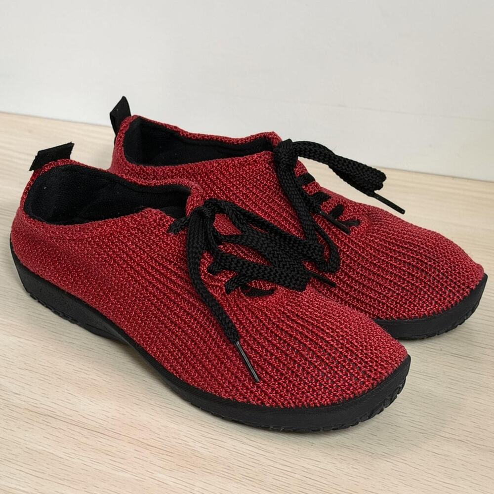 Arcopedico LS Womens Red Knit Lace Up Comfort Walking Shoes Sz 6 EU 36 NWOT